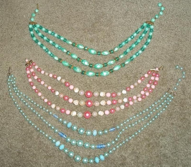 3 VINTAGE 1960'S 3 STRAND BEADED NECKLACES, 2 SAY JAPAN