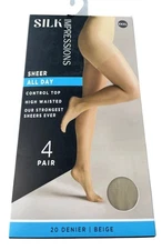 Silk Impressions Pantyhose Size XXXL Control Top High Waist 4 Pair 20 Denier NEW