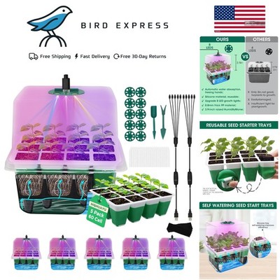60-Cell Self Watering Seed Starter Tray Kit with Grow Light and Humidity Dome