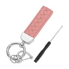 Leather Car Keychain, 5" Key Chain with D Ring and Silver Key Ring, Pink