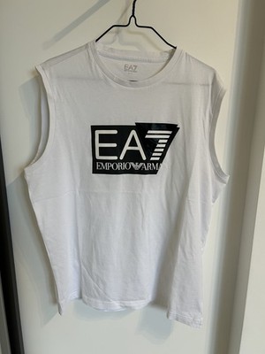 Tank Top Herren  Original Emporio Armani EA7 Logoprint Weiß Größe M Baumwolle