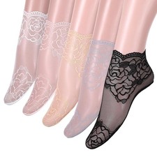 5 Pairs Lace Ankle Socks, Sheer Lace Socks for Women, Fishnet Sock, Ruffle So...