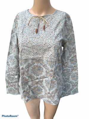 Route 66 Women's Mixed Print Peasant Shirt Floral Long Sleeve Boho Small VTG