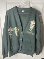 Vintage Cardigan S/M Button Down Sweater USA Made Flowers Birds Myrtle Beach SC