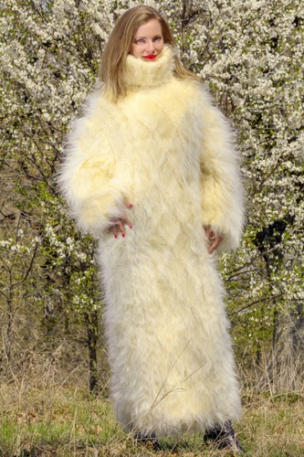SUPERTANYA long ivory dress long mohair turtleneck fuzzy hand knitted gown XL - Picture 4 of 7