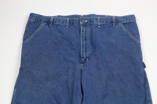 Vintage 90s Carhartt Mens 44x38 Distressed Wide Leg Dungaree Denim Jeans USA - Picture 2 of 11