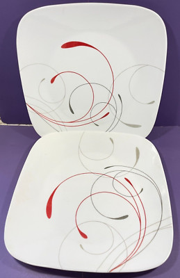 PAIR Corelle SPLENDOR Pattern Square Dinner Plates 10 1/2