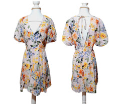 Lovestitch Emilia Puff Sleeve Pink Floral Mini Dress Boho Cottage V-Neck Sz M