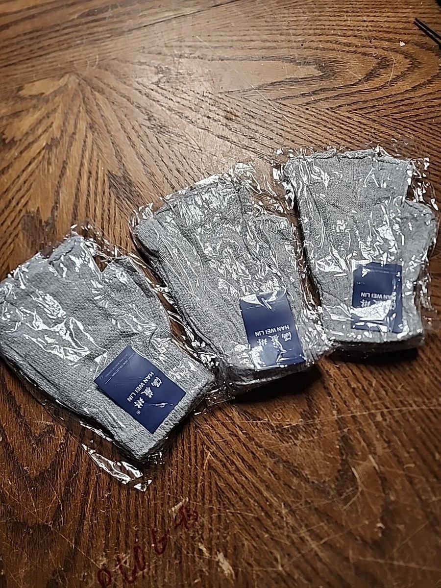 Lot 3 Packs Men Women Gray Knit Fingerless Gloves Half Finger
