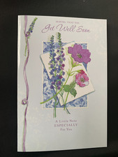 Get well soon card women female her open, floral,  flowers, 7" x 5"