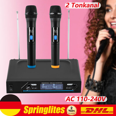Funkmikrofon Wireless Microphone Mikrofon Set 2 Kanal UHF Hand Mikrofon LED
