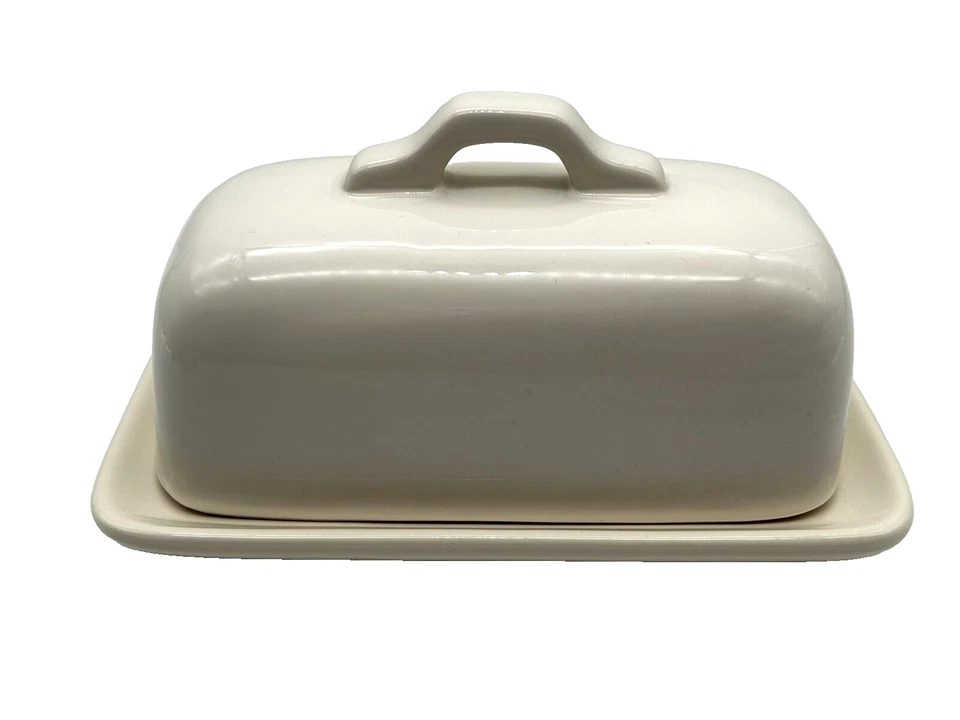 Vintage Rare Magenta "M" Stamp Early Rae Dunn “Butter” Dish with Lid - Image 2 of 4