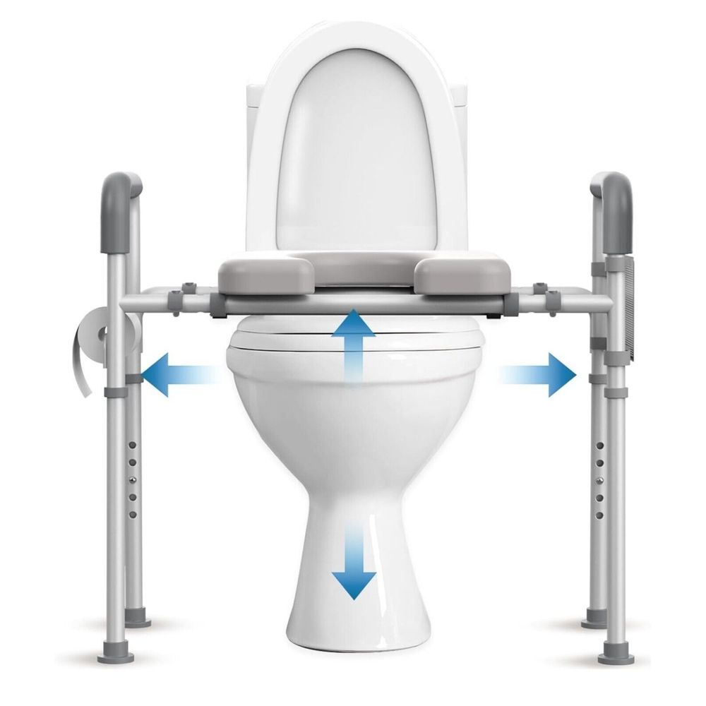 Eosprim Toilet Seat Riser For Seniors – Elevated Raised Seat With Handles, Adjustable Height (4.7" Add-On), Elongated, Safety Frame For Elderly & Handicap