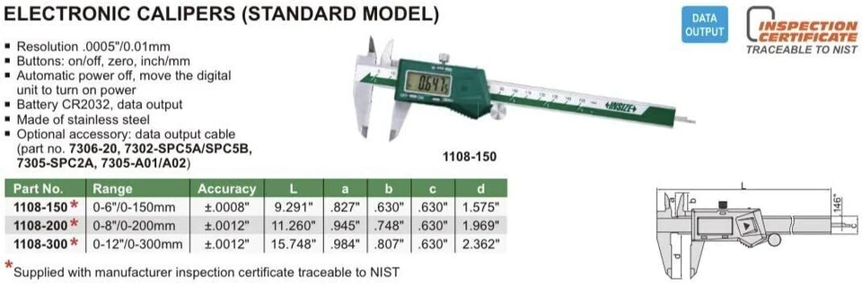 Insize Digital Caliper 1108-300 Electronic Caliper 0 - 12" - Image 3 of 4