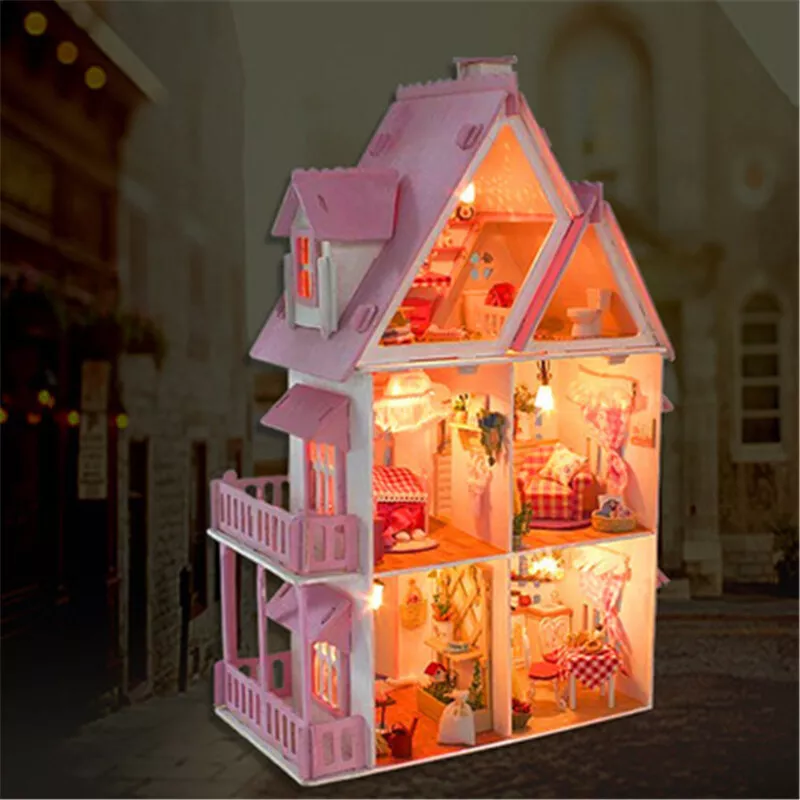 DIY Large Wooden Kids Doll House Barbie Kit Play Dollhouse Mansion  Furniture