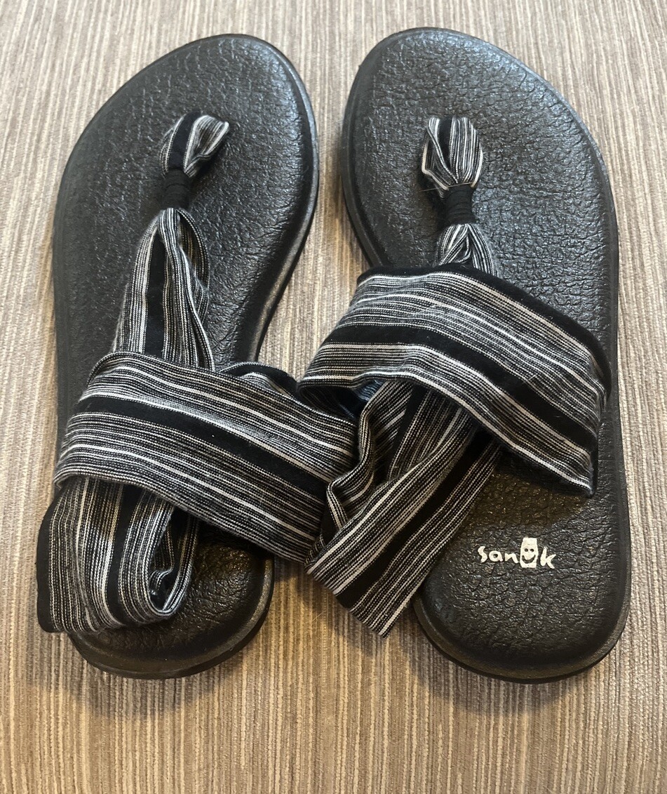 Sanuk Sling Size Black Gray Yoga Mat Thong Sandals