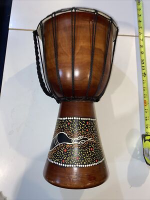 Hand Carved Djembe Solid Wood Hand Painted Python, Carrying Strap ...