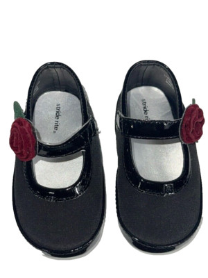 Stride Rite Prewalker Lil Monique Black Dress Shoe Burgundy Flower Baby Size 3M