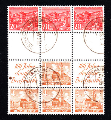 BERLIN ZD-Bogenteil a. MHB 1A durchgezähnt mit SZ4A,SZ3A,SZ4A gestempelt 1400 M 