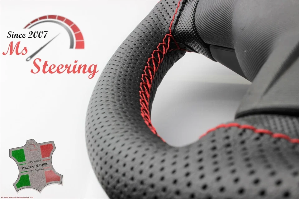 FOR SCION IQ 12-15 PERF LEATHER STEERING WHEEL COVER RED 2 STIT - Image 3 of 4