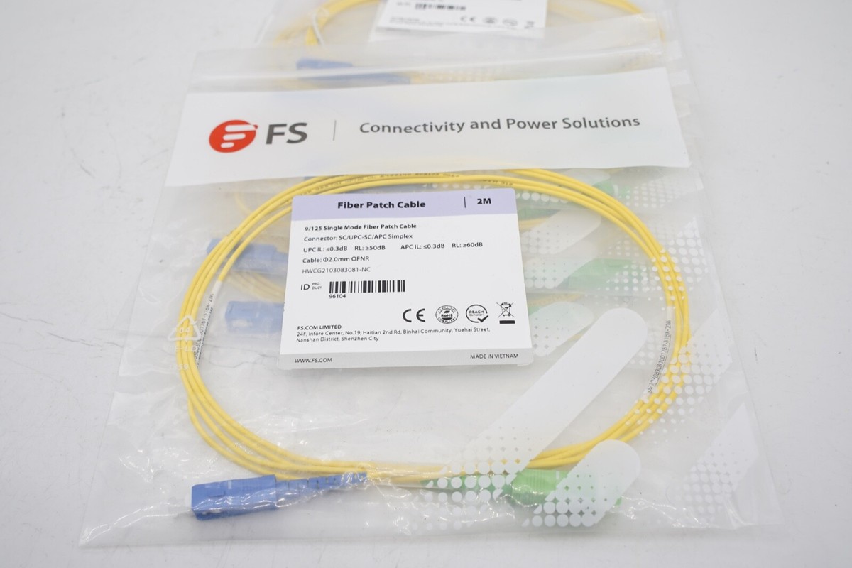 ⭐︎ 8 Pack 2m SC UPC - SC APC Simplex OS2 OFNR 2.0mm Fiber Optic Patch