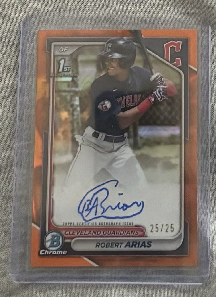 2024 Bowman Chrome Robert Arias 1st Bowman Orange Refractor Auto /25