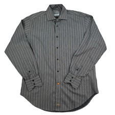 Thomas Dean Dress Shirt Mens M Medium Grey Striped Long Sleeve Flip Cuff