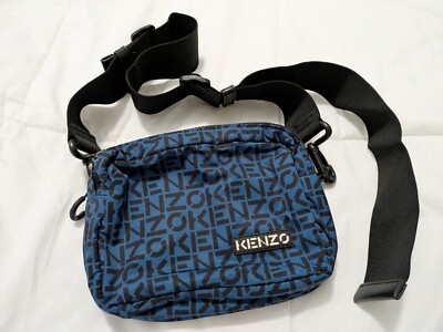Kenzo Zipped Crossbody Belt Bag Logo Shoulder Strap Blue Black | eBay