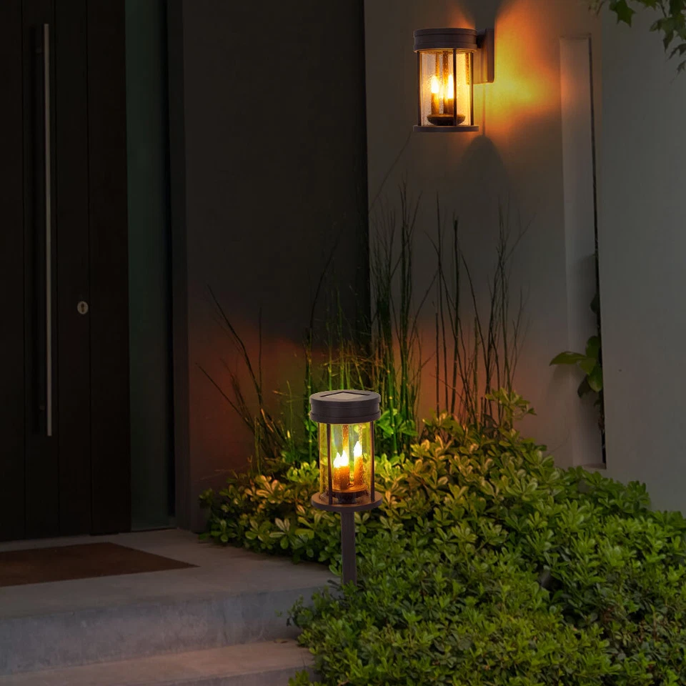 Solarleuchte Wandleuchte Außenlampe Steckleuchte Tischlampe LED Feuereffekt 2x - Bild 3 von 4