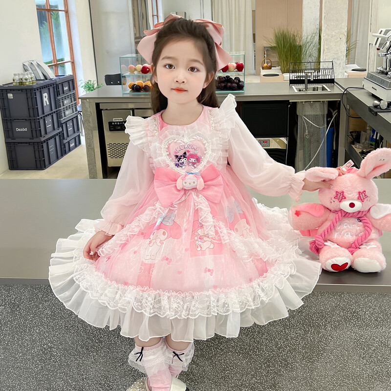 Lolita Melody Kuromi Princess Dress Girl's Children Clothes Lace