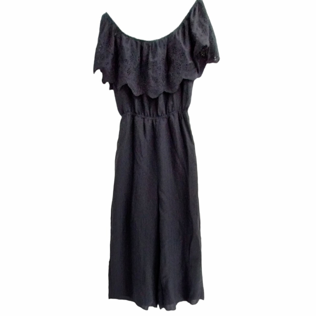 LULUS Jumpsuit Women's XL Black Catch a Breeze Eyelet Wide Leg Cropped