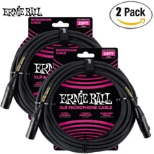 2-PACK Ernie Ball 6073 25FT Male XLR to Female XLR Ultra Durable Mic Cable Black
