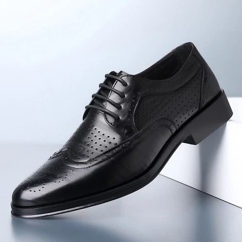 Men's Brogue Pointed Lace Up Oxfords Formal Business Dress Wedding Leather Shoes - Picture 11 of 28