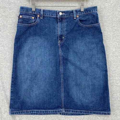 Vintage Ralph Lauren Skirt Womens 10 Blue Denim Knee Polo Jean Co Retro - Picture 1 of 10