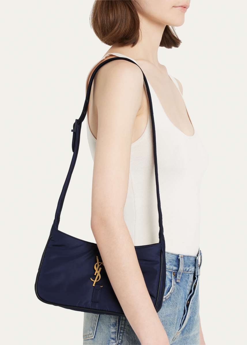 Saint Laurent 5 A 7 YSL Regenerated Nylon Navy Blue Bronze Logo