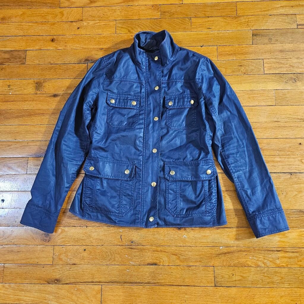 J.Crew Womens Waxed Downtown Field Jacket Size Small Military Utility Navy
