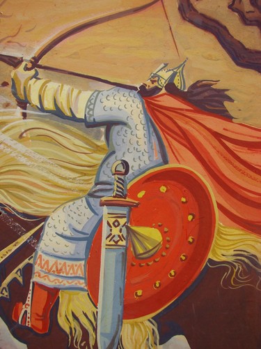 Ukrainian Soviet USSR gouache painting symbolism bogatyr bylinas horseman knight - Picture 5 of 8