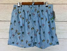 Burnside Trunk Swim Shorts Mens Large Flamingo Blue Tropical Trunk Shorts New