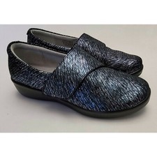Alegria Lauryn Blue Silver Metallic Slip On Clogs Shoes Women's Size 39 EU/9 US