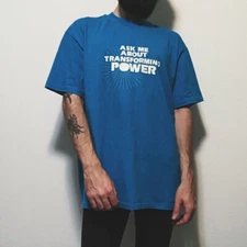 Vintage 90s Single Stitch Transforming Power Urban Renewal Turquoise Blue Tee XL