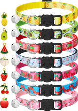 7 Pack Breakaway Cat Collars with Bells  Fruit Pendants,Safety Kitten Collar,Ad