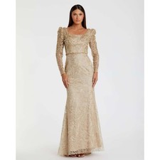 Mac Duggal Embroidered Appliqué Long Sleeves Trumpet Formal Gown Size 8 NWT