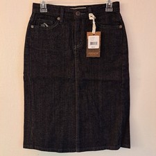 Jordache Legacy Knee Length Denim Skirt 29 Black NWT Grommet Pocket 1400-330
