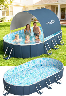 Foldable Pool with Canopy, 10Ft Noninflatable Oversize Thickened Foldable Swimmi