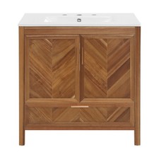 30" Freestanding Bathroom Vanity with Ceramic Sink, Acacia Wood