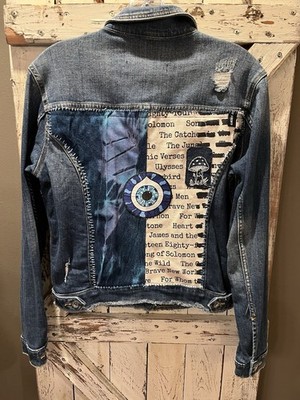 Artisan Enhanced Rock & Republic Jean Jacket Woman s Small Evil Eye Tie Dye