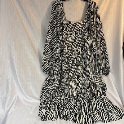 Studio Untold long-sleeved, tiered midi or maxi dress black/white zebra print.
