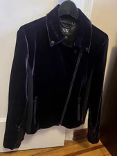Armani Exchange a/x Women's Purple, Full Zip Jacket Zip Pocket Velvet Size L
