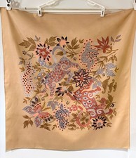 Vintage Mid Century Women s Scarf Tan w/Abstract Jungle Print - 33 x 36 Inches