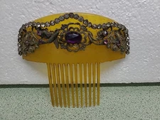 Late Victorian hair comb amethyst glass hair accessory